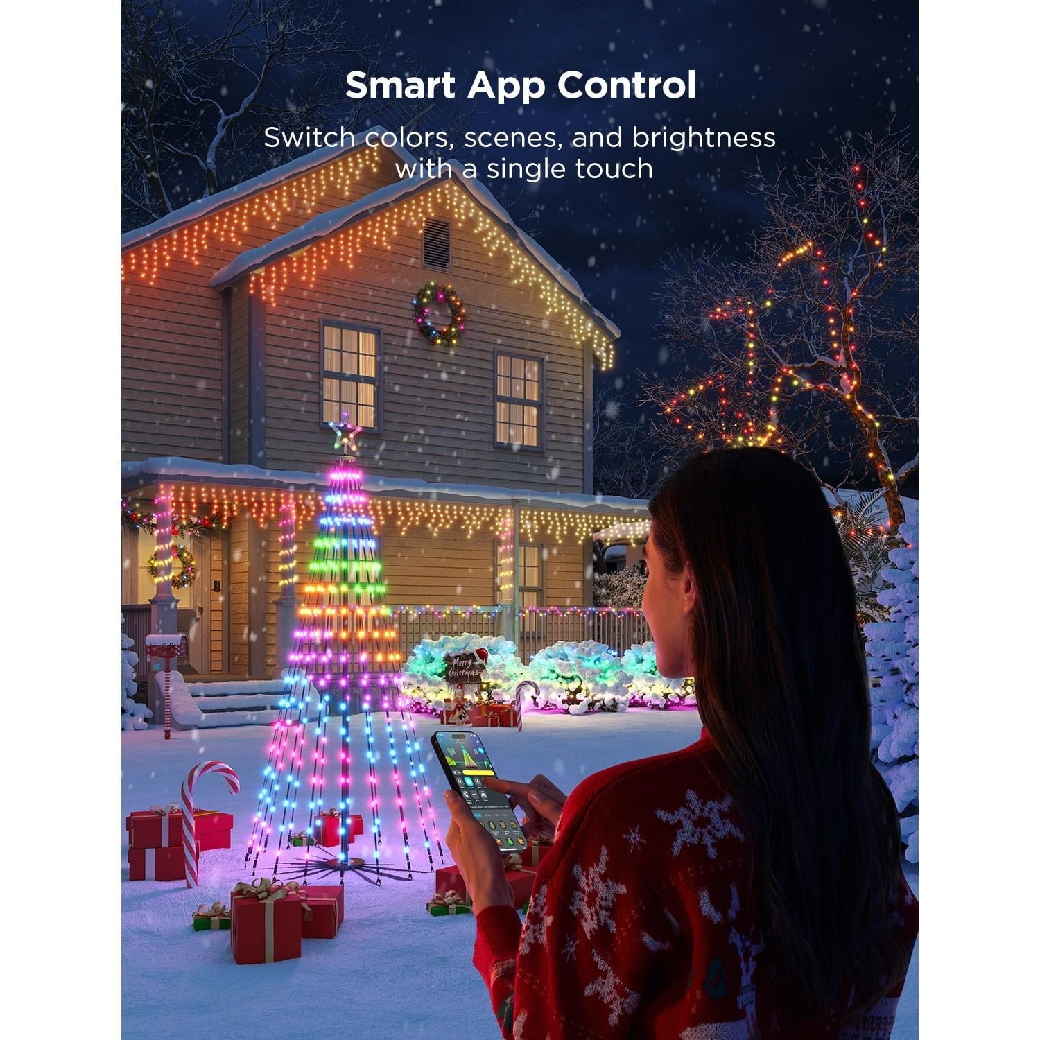 Christmas Cone Tree Lights 7.5ft 316LEDs with 66 Scene Modes, IP65 Waterproof for Indoor Outdoor Xmas Decor, Remote Control, Dimmable