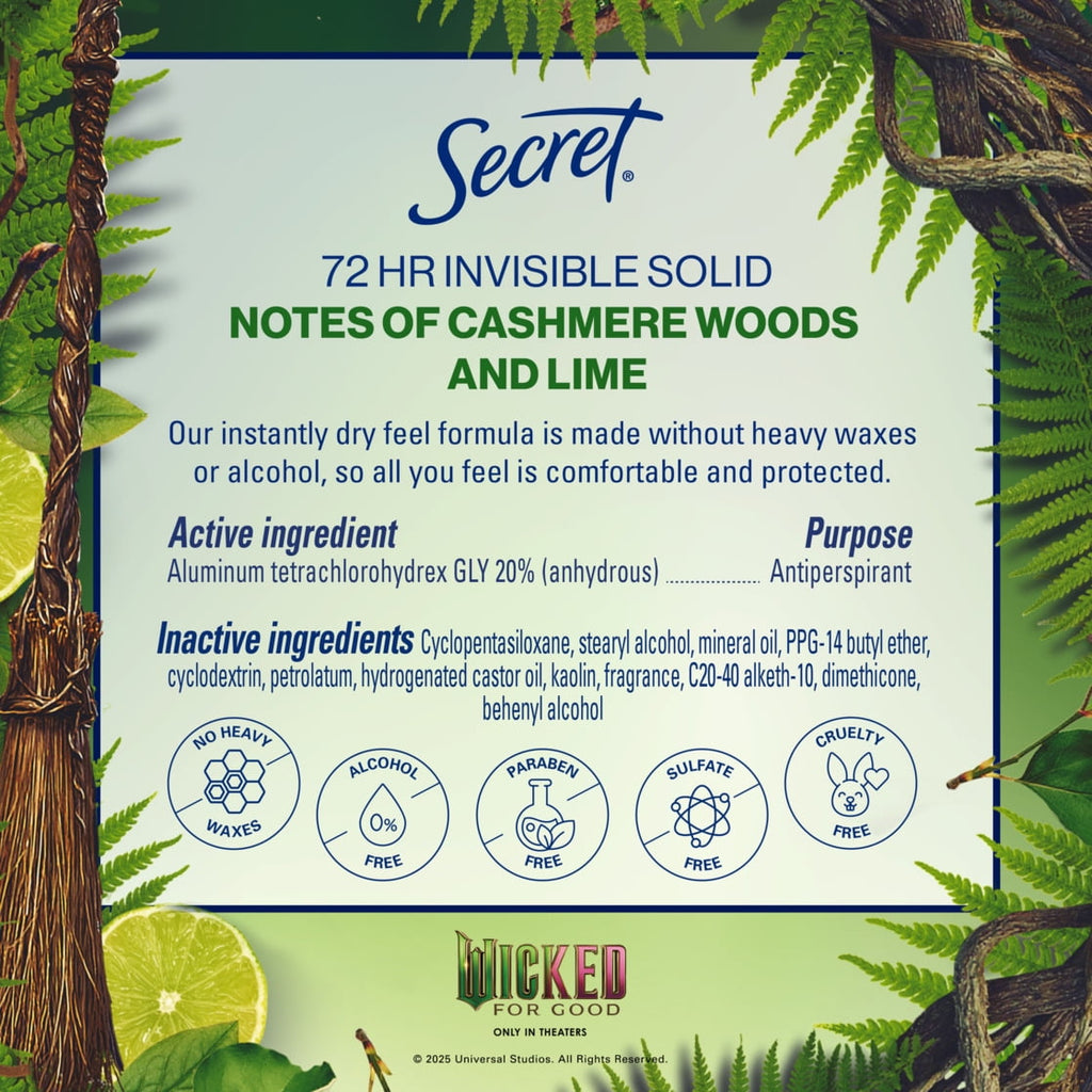 Clinical Invisible Solid Antiperspirant & Deodorant for Women, Wickedly Wonderful, Notes of Cashmere, Wood, and Lime, 2.6oz