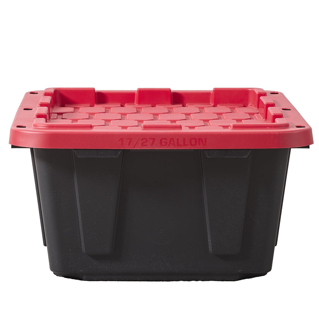 17 Gallon Medium Storage Bin with Snap Lid, Black and Red, Heavy Duty Plastic Storage Container