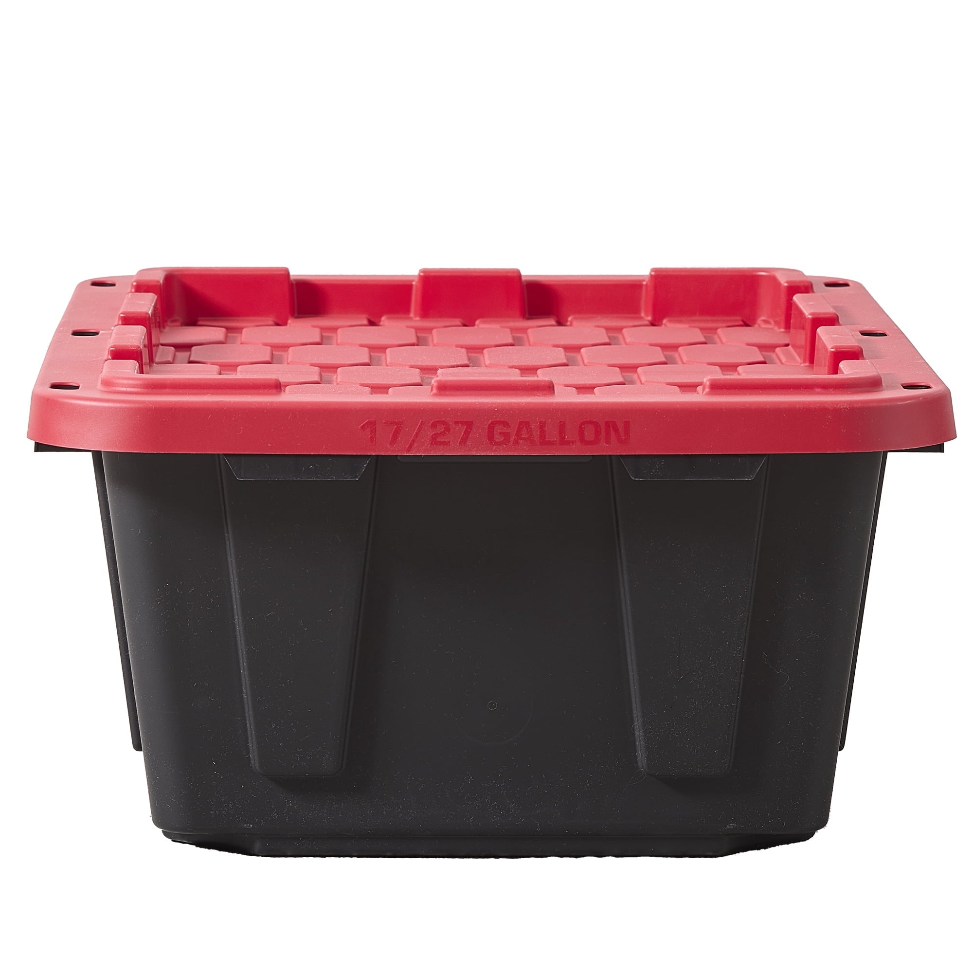 17 Gallon Medium Storage Bin with Snap Lid, Black and Red, Heavy Duty Plastic Storage Container