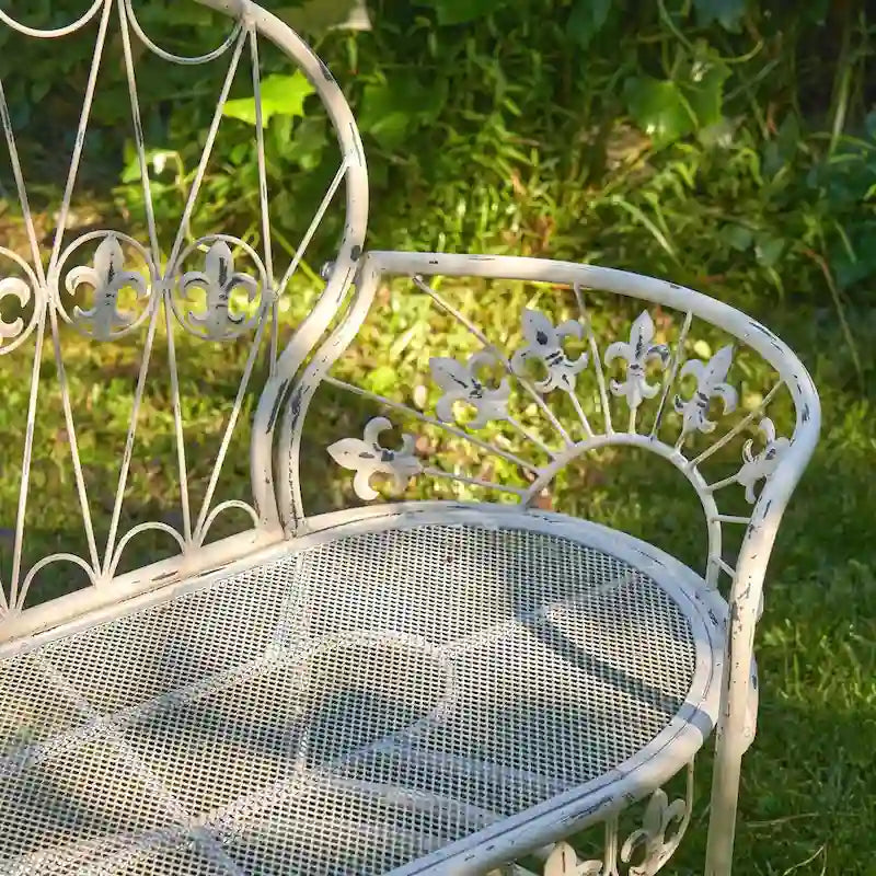 Garden Bench with Curved Back Paris 1968 in Antique White - 34.96 x21.65 x38.58