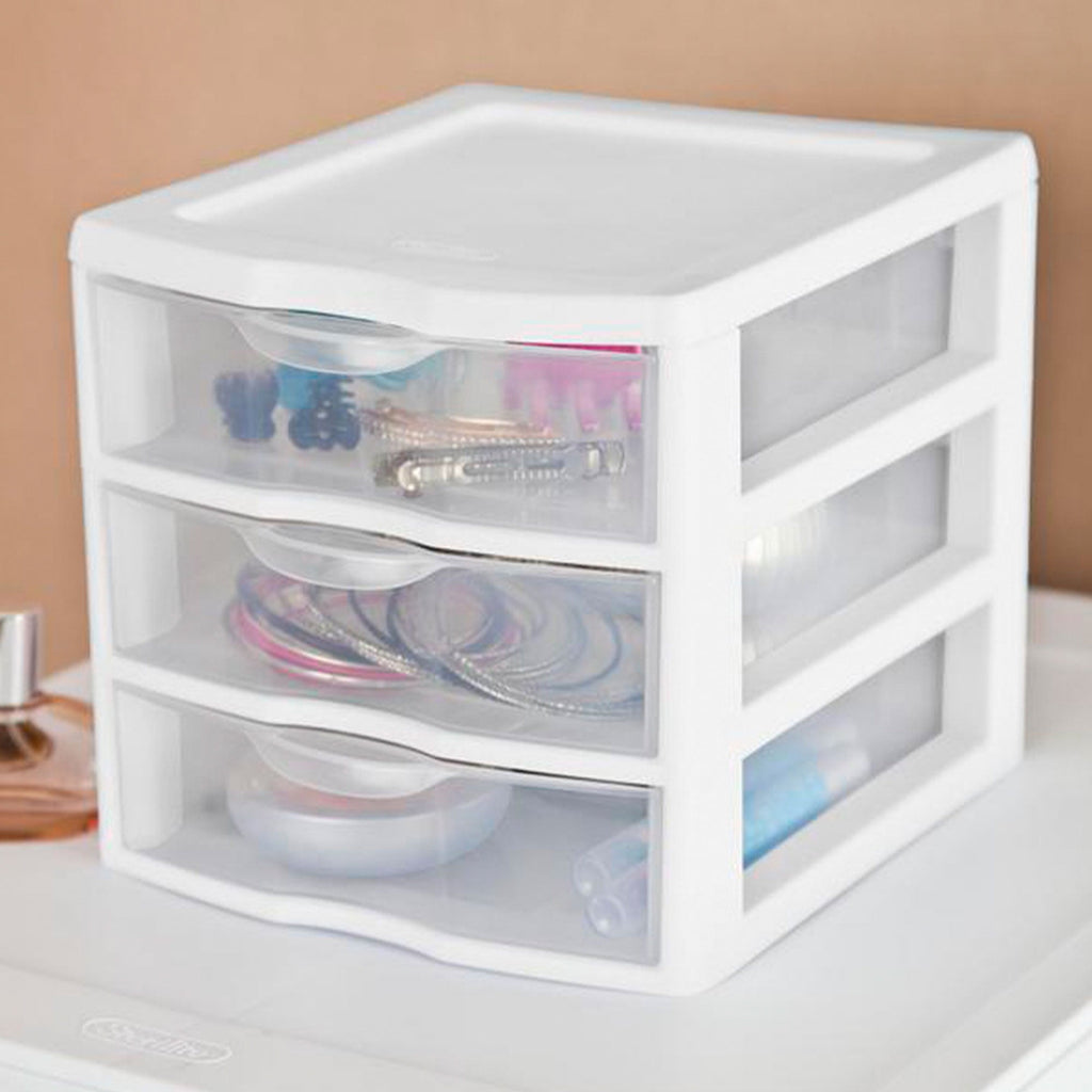 3 Drawer Clear Storage Bin, Desktop Drawer Storage Container, White