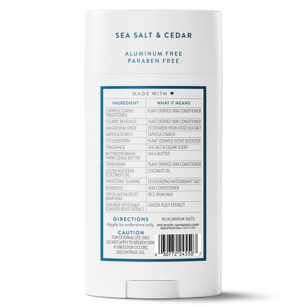 Aluminum Free Deodorant For Men, 72 Hour Solid Deodorant Stick, Sea Salt & Cedar, 3.1oz