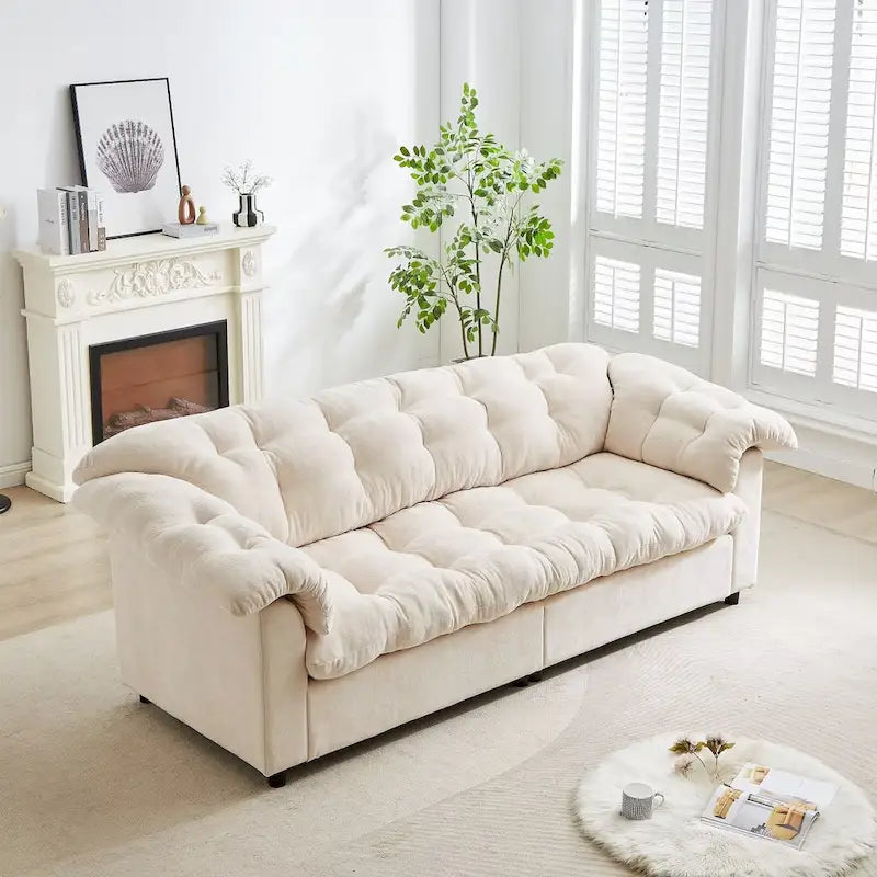 99.2 Chenille Comfort Deep Seat Sofa, Upholstered Fluffy Cloud Sofa
