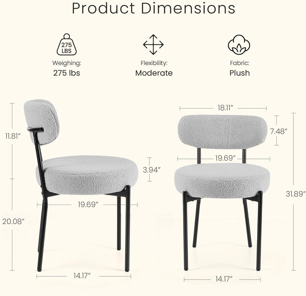 DUMOS Dining Chairs Set of 4, Mid Century Modern Chair Round Upholstered Curved Backrest, Kitchen Vanity Living Room Chairs with Black Metal LegsClassic Grey