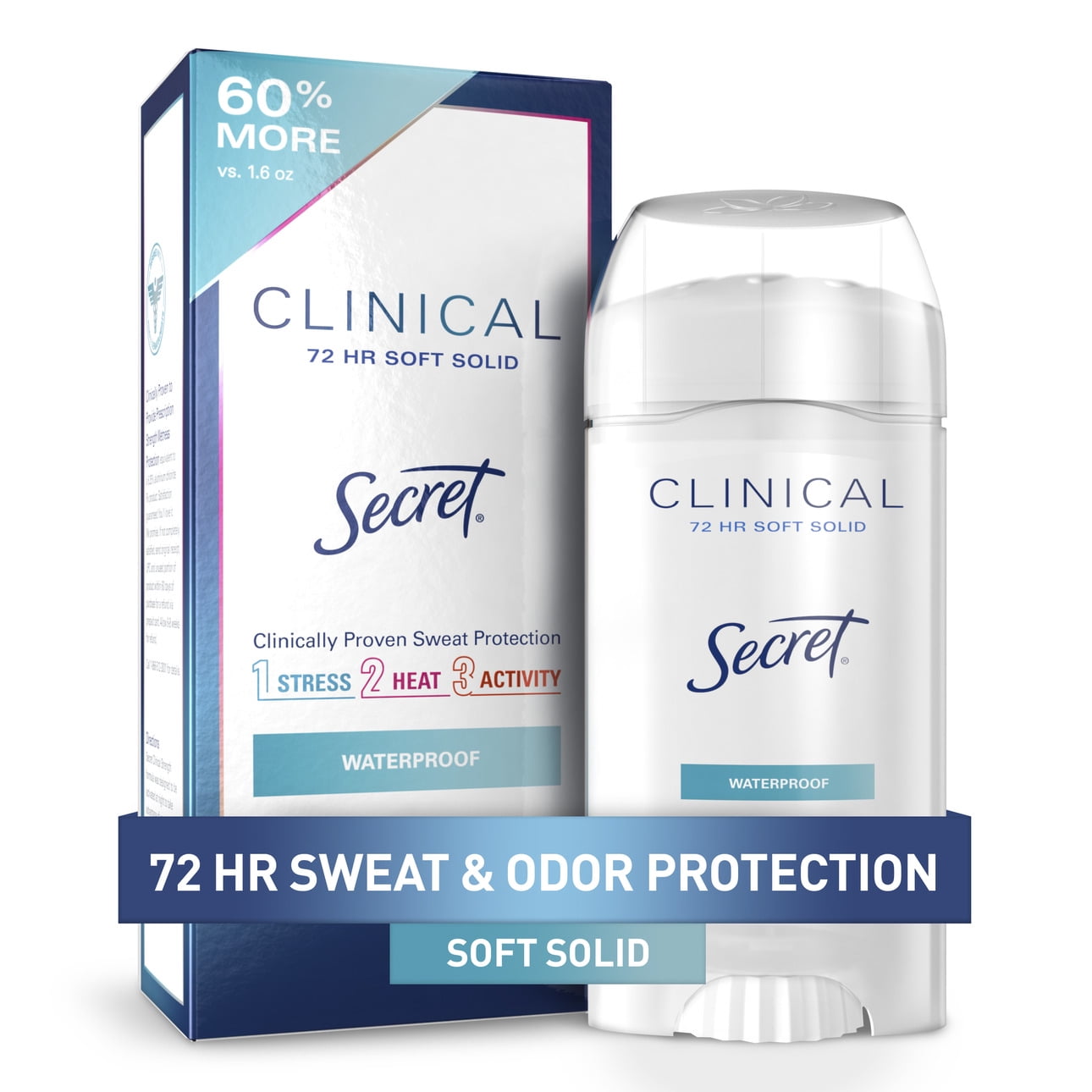 Clinical Antiperspirant Deodorant for Women, 100HR Sweat & Odor Protection, Hyaluronic Acid, Soft Solid, Light&Fresh, 2.6 oz