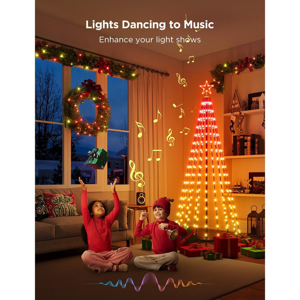 Christmas Cone Tree Lights 6ft with 66 Scene Modes, Black, IP65 Waterproof for Indoor Outdoor Xmas Decor, Remote Control, Dimmable
