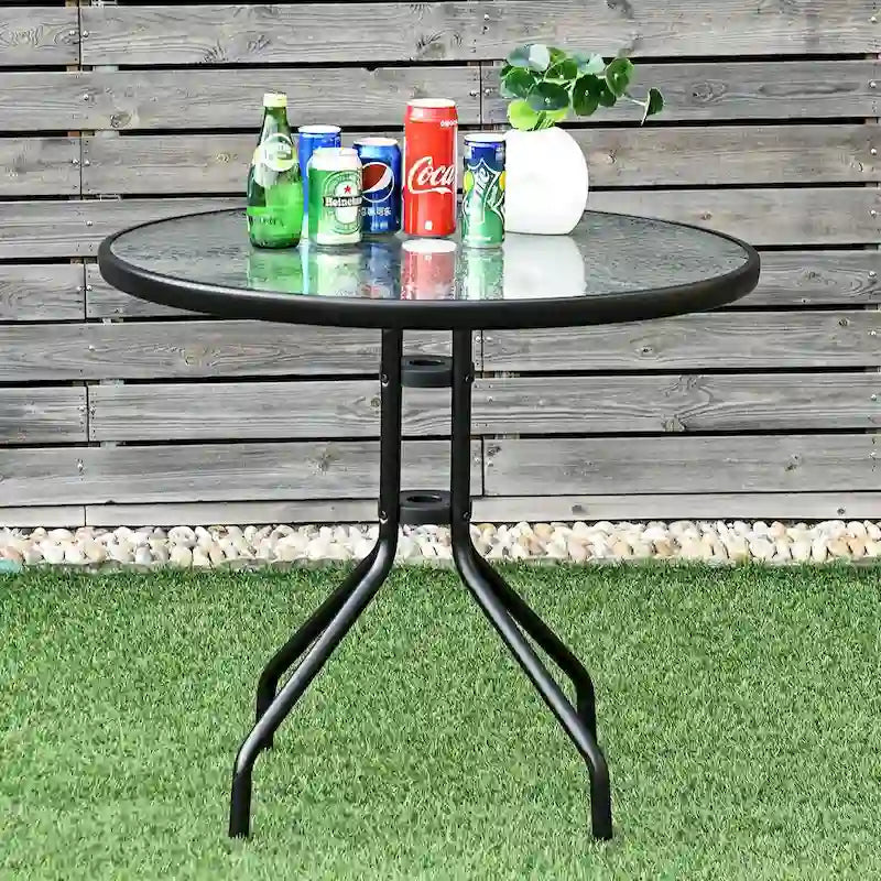 Costway 32 Outdoor Patio Round Table Tempered Glass Top