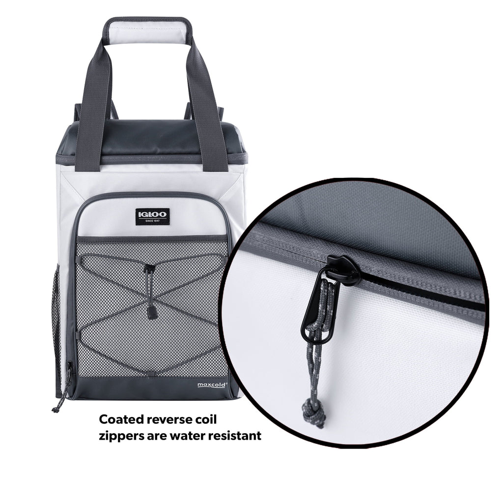 Marine Soft-Side Backpack Cooler, 28 Can Capacity, White and Gray