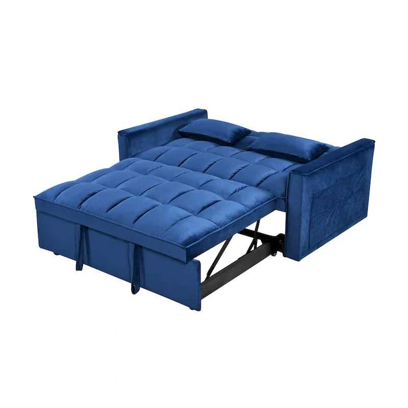 Modern Velvet Futon Loveseat with Reclining Backrest & Pockets, Seats 2 ?Dark Gray / Light Gray / Blue / Black