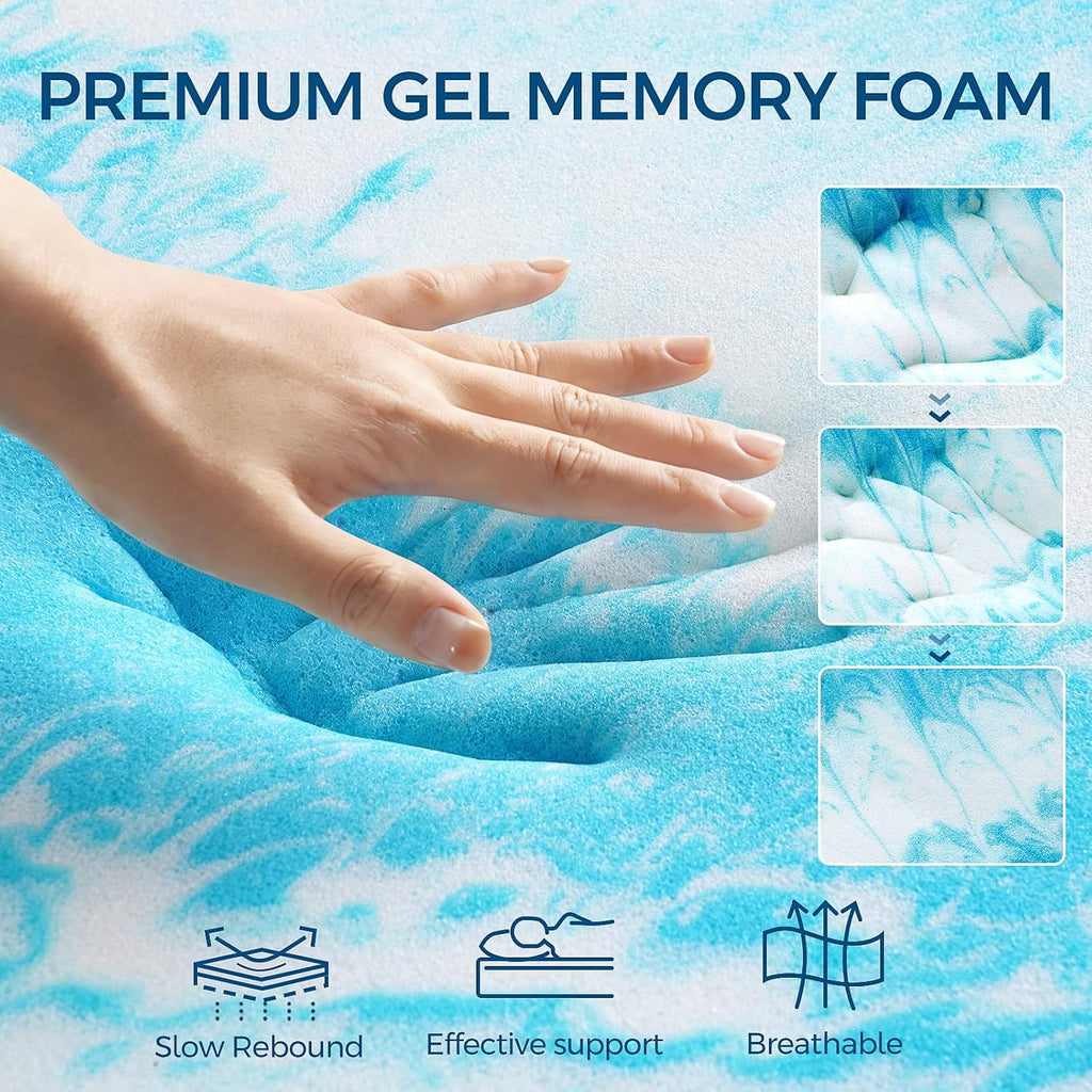 Premium Dual Layer 4 Inch Memory Foam Mattress Topper, 2 Inch Gel Memory Foam and 2 Inch Pillow Top Mattress Pad Cover for Back Pain, Extra Thick Comfort SupportKing 78"x80"