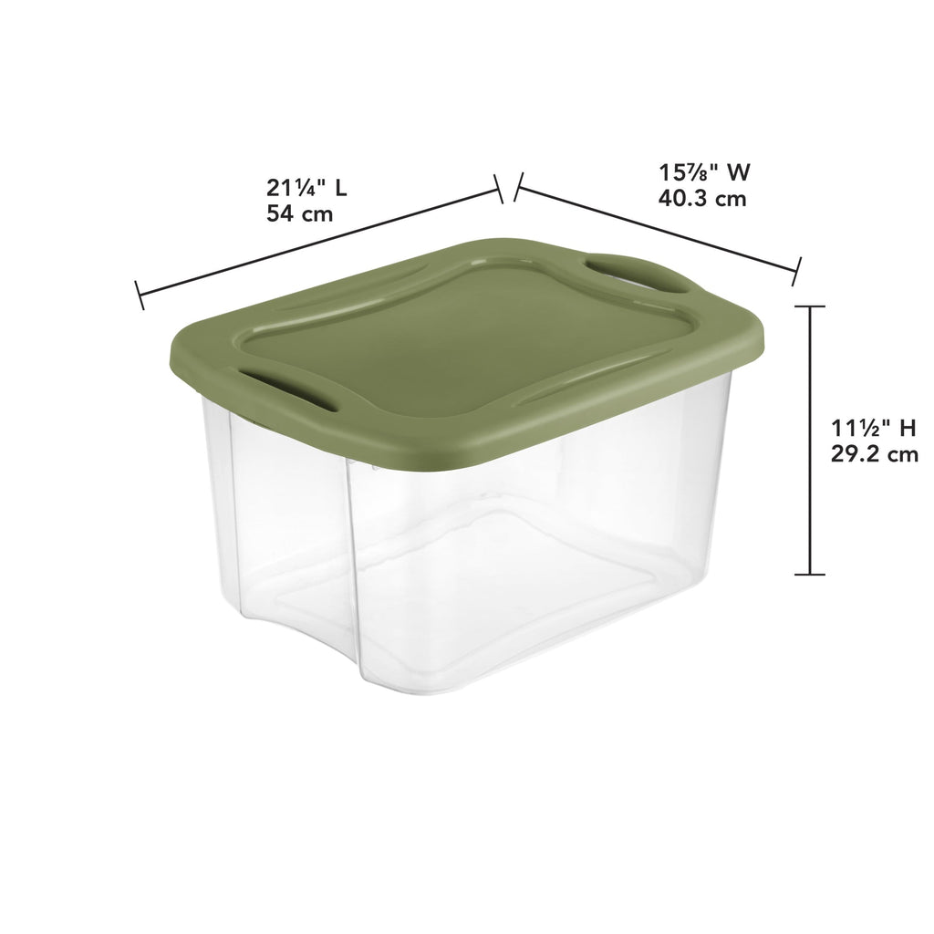 EZ Carry 40 Quart Medium Storage Bin, Clear Plastic Storage Container with Full-Grip Handles, Green