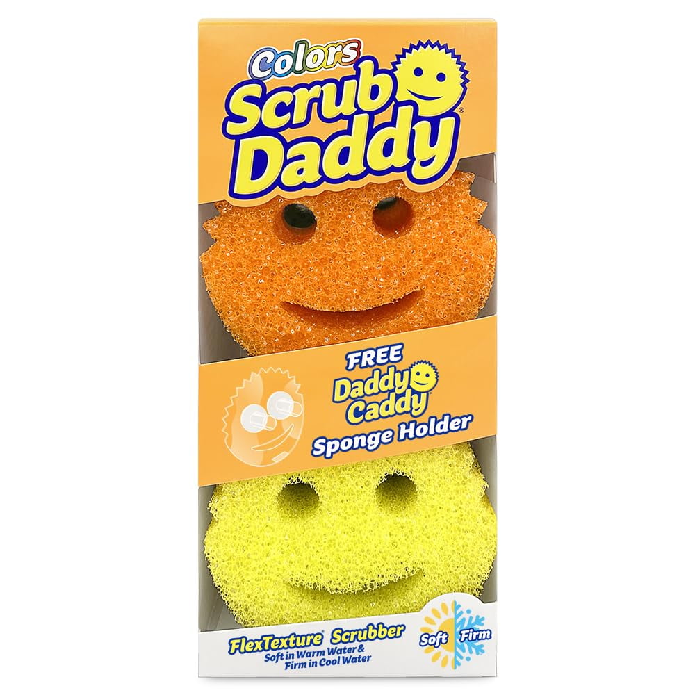 Colors 6ct + Daddy Caddy - Scratch-Free Multipurpose Dish Sponge + Sponge Holder - BPA Free & Made with Polymer Foam - Stain & Odor...