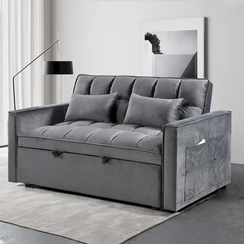 Modern Velvet Futon Loveseat with Reclining Backrest & Pockets, Seats 2 ?Dark Gray / Light Gray / Blue / Black
