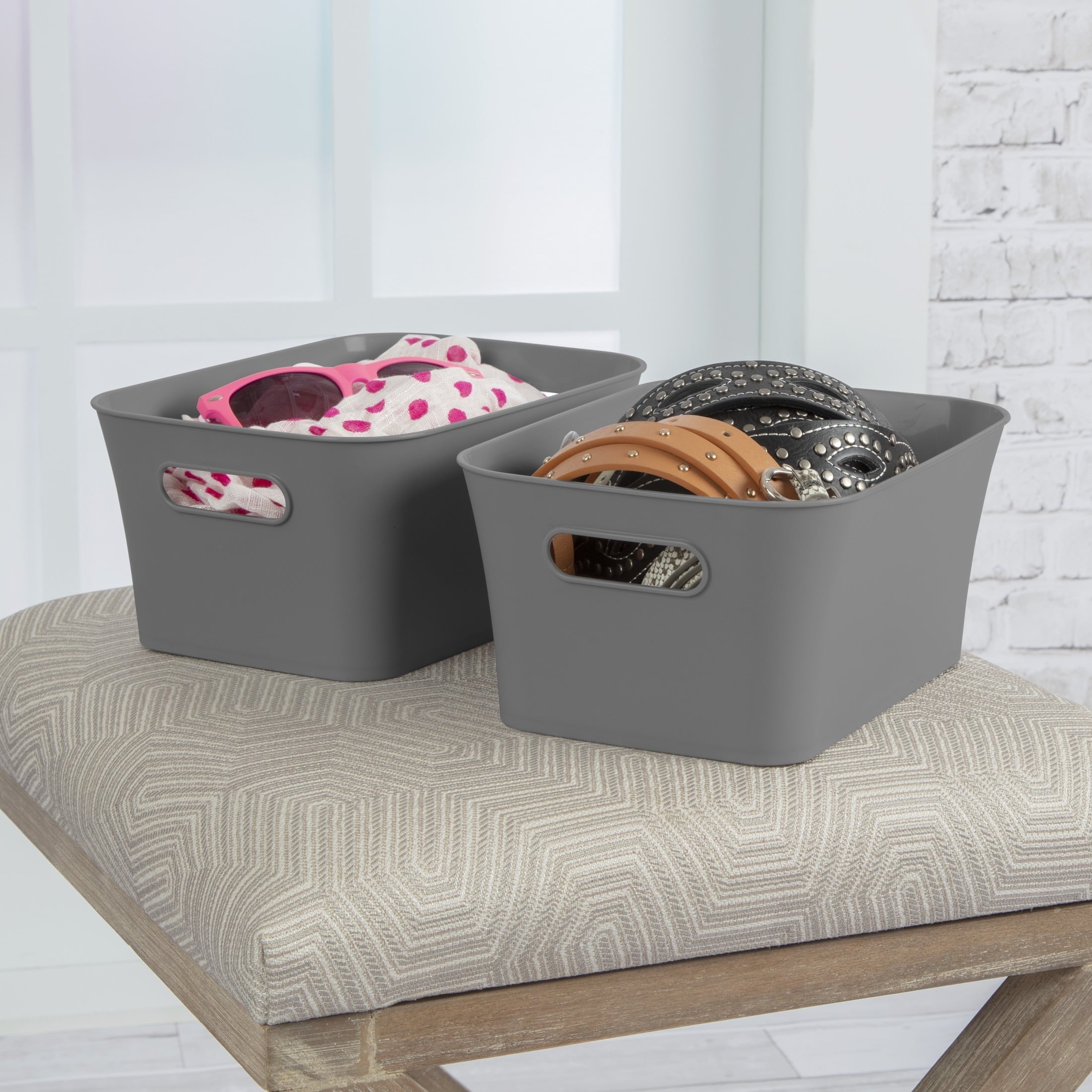 Medium White Plastic Storage Bin, 13.8 in x 9.5 in x 5.8 in