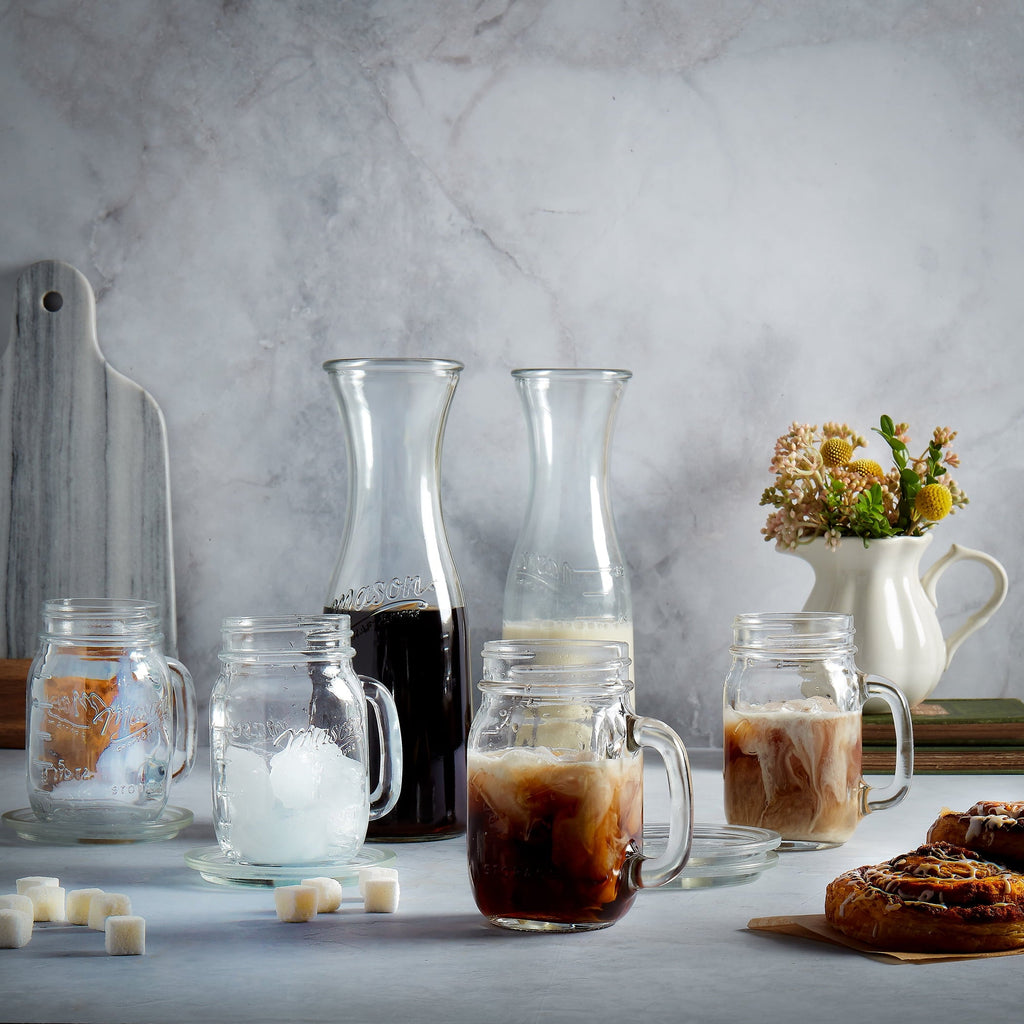Mason Craft & More 10 Piece Glass Drinkware Set, Carafes, Drinking Jars, and Coasters