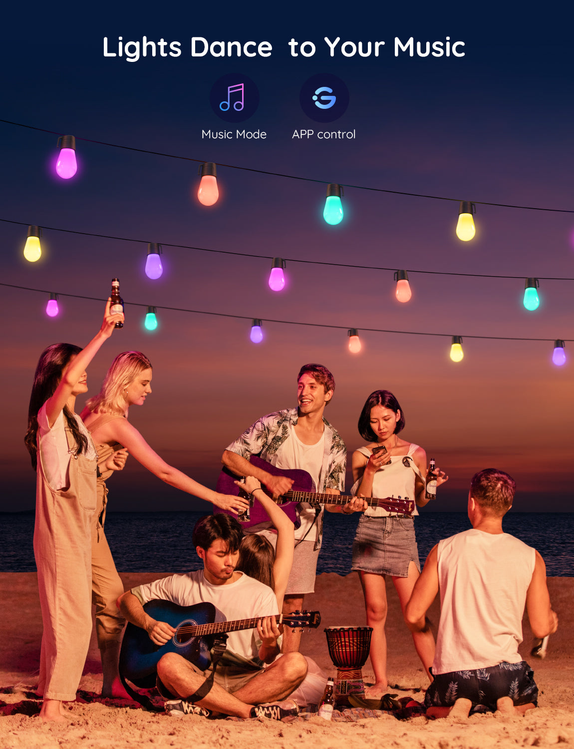 48ft light Bulbs String RGBW WiFi+Bluetooth, for Indoor and Outdoor Decoration