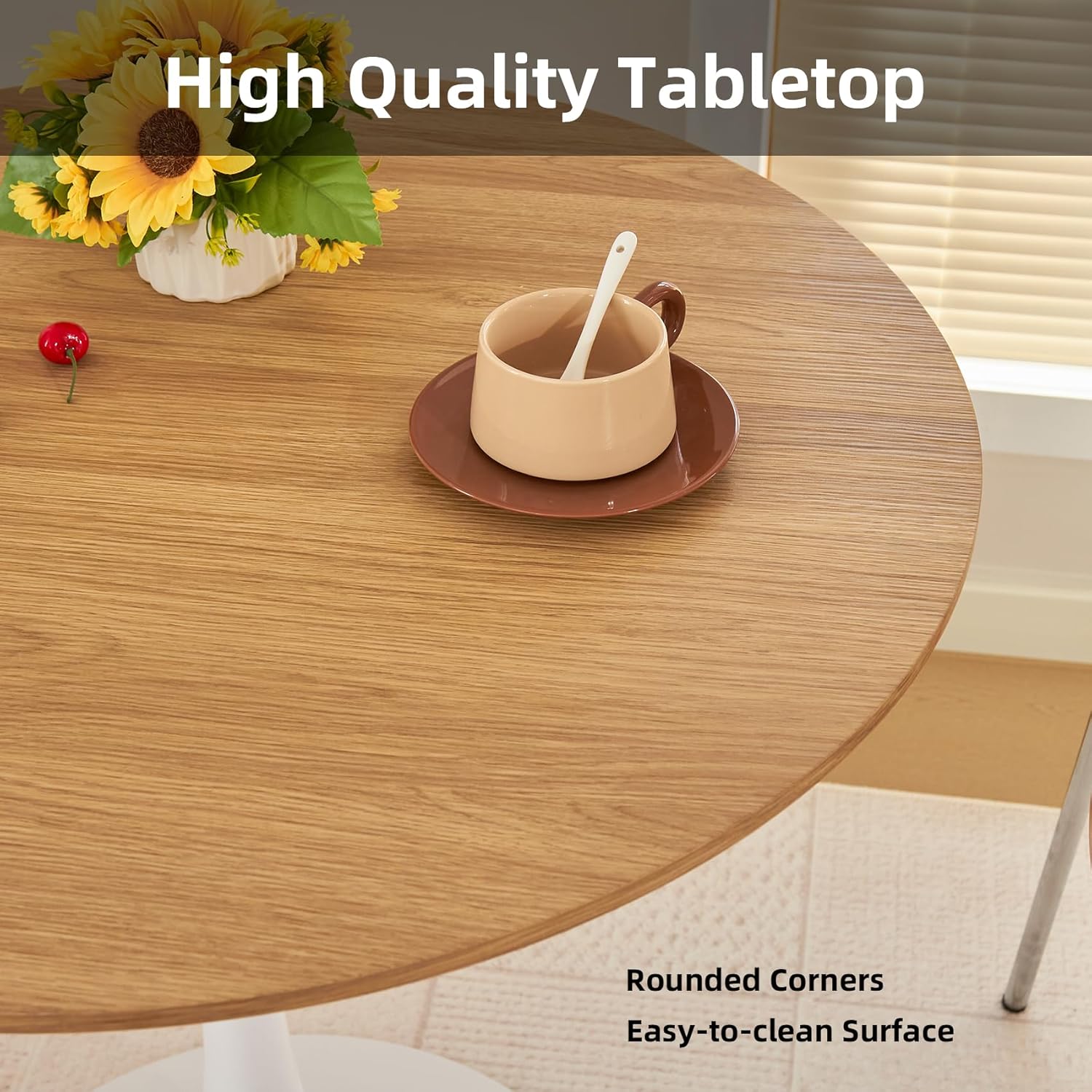 Round Dining Table, 31.5" Circle Tulip Table with Thickened Tabletop & Metal Pedestal, Mid Century Modern Bistro Table for Kitchen, Small Places, Living Room, Cafe (Faux Oak)