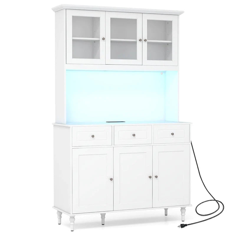 Gymax 77 Tall Kitchen Pantry Storage Cabinet with LED Lights and