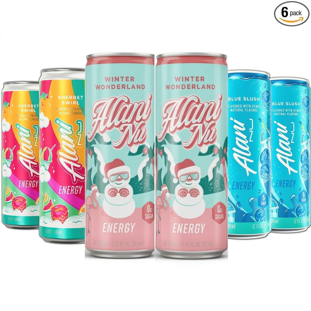 New Energy Drinks Winter Wonderland, Sherbet Swirl, Blue Slush Variety Pack Sugar-Free, Low-Calorie, Energy Boost Drink 12 fl oz (Pack of 6)