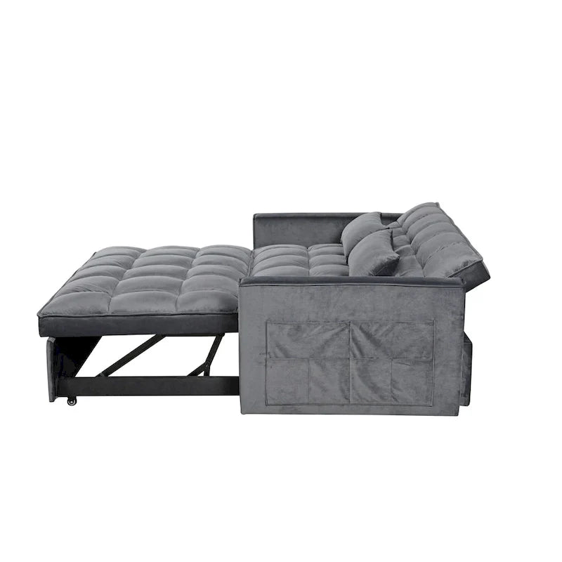 Modern Velvet Futon Loveseat with Reclining Backrest & Pockets, Seats 2 ?Dark Gray / Light Gray / Blue / Black