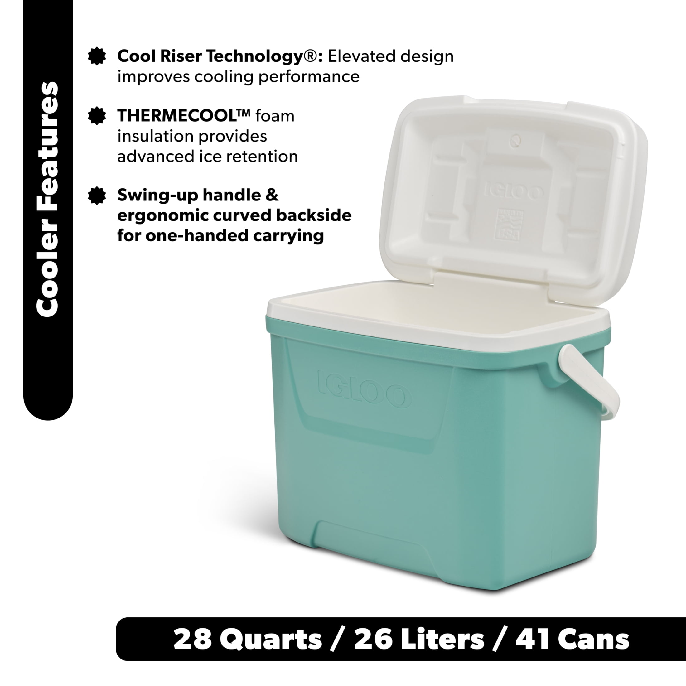 28 QT Laguna Hard-Sided Ice Chest Cooler, Aqua Blue and White