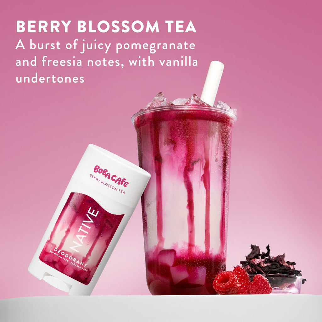 Aluminum Free Deodorant, Limited Edition Berry Blossom Tea, 72 Hour Odor Protection, for Women and Men, Boba Café, 2.65oz