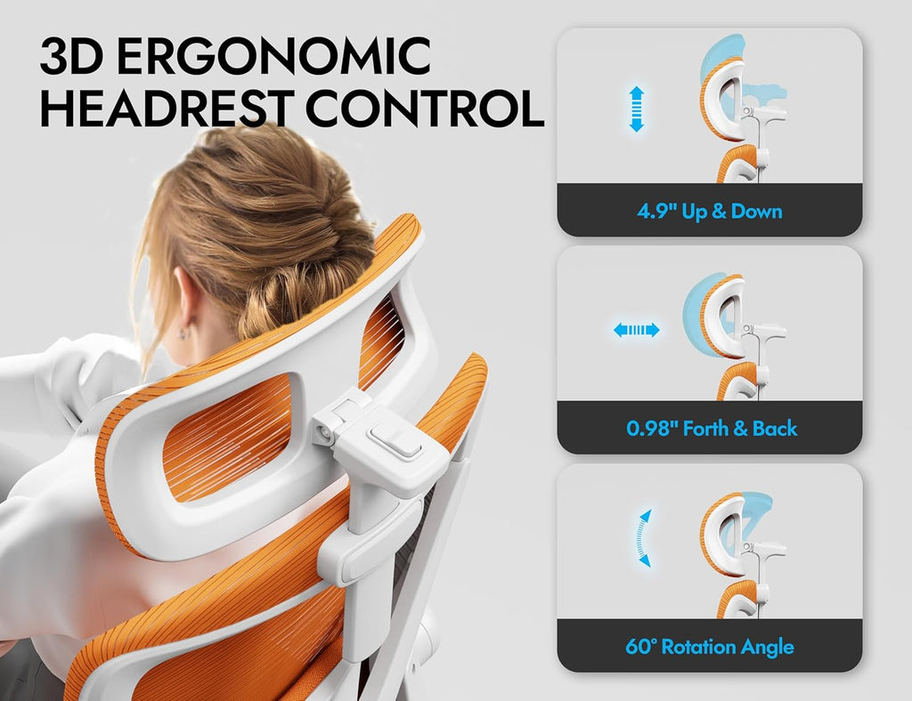 Ergonomic Office Chair - Mesh Desk Chair with Adjustable Lumbar Support High Back Computer Gaming Chairs - Big and Tall Office Chairs Adults, Comfortable for Long Hours, Orange