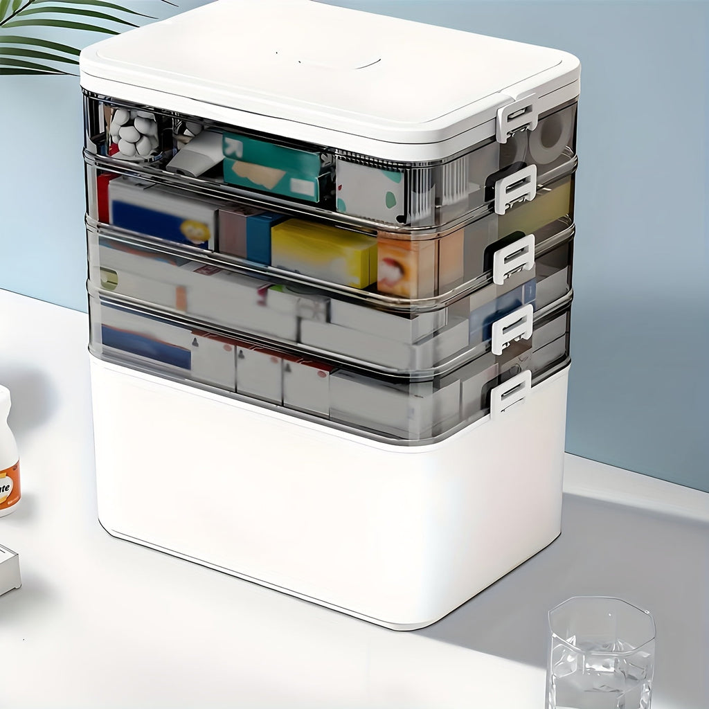 5-Tier Heavy-Duty Plastic Storage Box - Clear with Lids & Handle