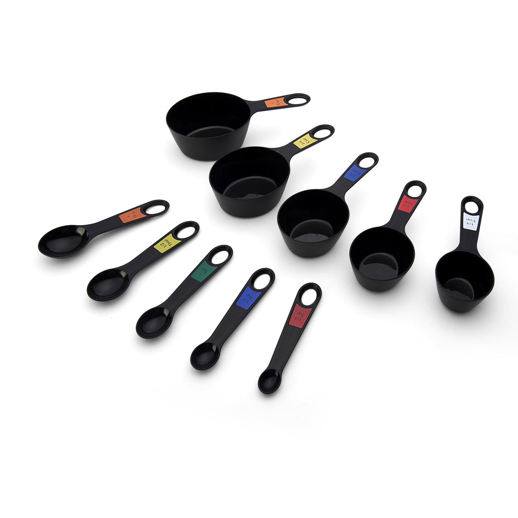 10 Piece Plastic Nesting Measuring Cup and Spoon Set Black