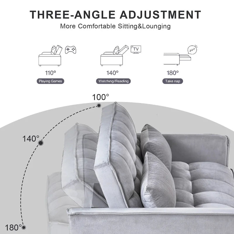 Modern Velvet Futon Loveseat with Reclining Backrest & Pockets, Seats 2 ?Dark Gray / Light Gray / Blue / Black