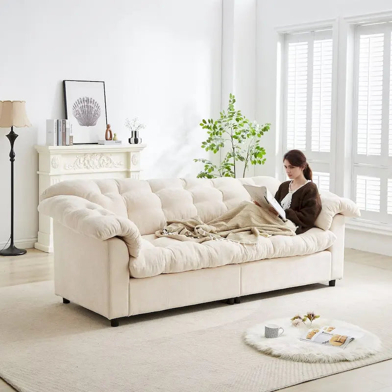 99.2 Chenille Comfort Deep Seat Sofa, Upholstered Fluffy Cloud Sofa