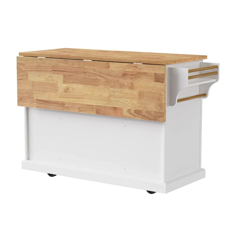 Rolling Kitchen Island with Drop Leaf, Kitchen Island Cart on Wheels, Moveable Island Table with 4 Doors Cabinet & 3 Drawers