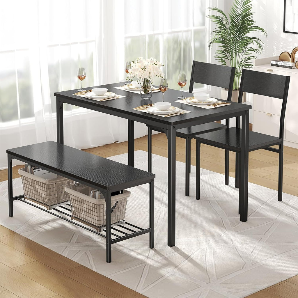 DUMOS Dining Table Set, Dining Table for 4 with Bench, Kitchen Table, Space-Saving Ideal 4-Person Set for Dining Room Kitchen Apartment Corner Black 4 Pack
