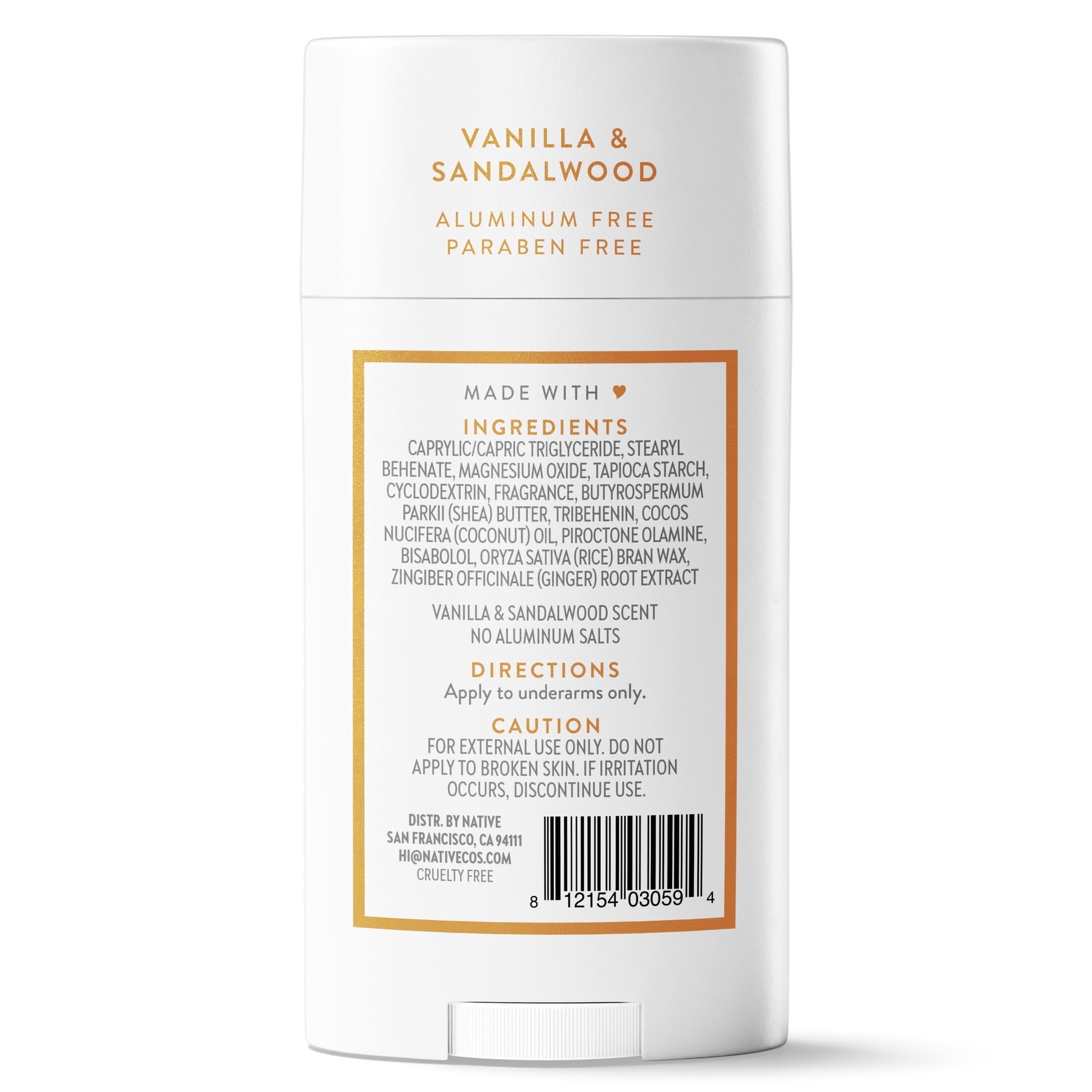 Deodorant, Aluminum Free for Women and Men, Vanilla & Sandalwood, 2.65 oz