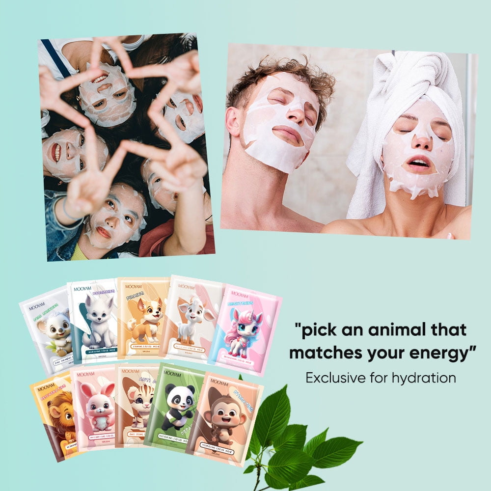 11 Pack Fruit Moisturizing Facial Mask Sheet, Rich in Fruit Essence Face Mask to Brighten and Hydrate Dull Skin