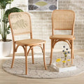 Neah Mid-Century Modern 2-Piece Woven Rattan and Wood Dining Chair Set