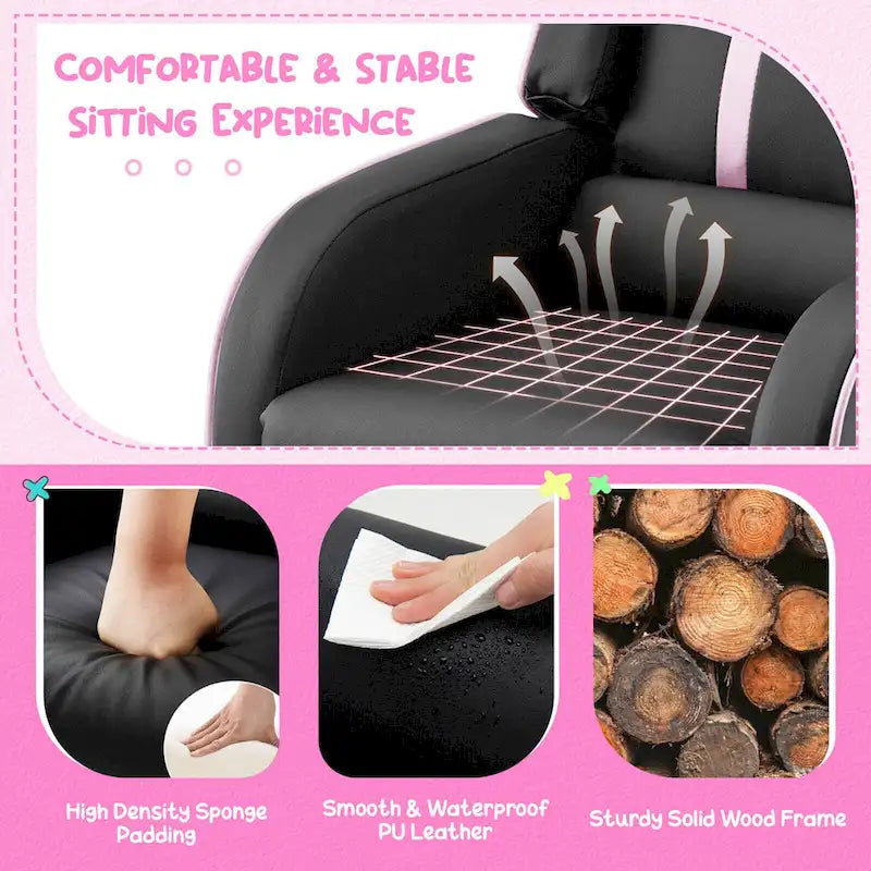 Gymax Kids Recliner Chair Ergonomic Leather Sofa Armchair w/Footrest