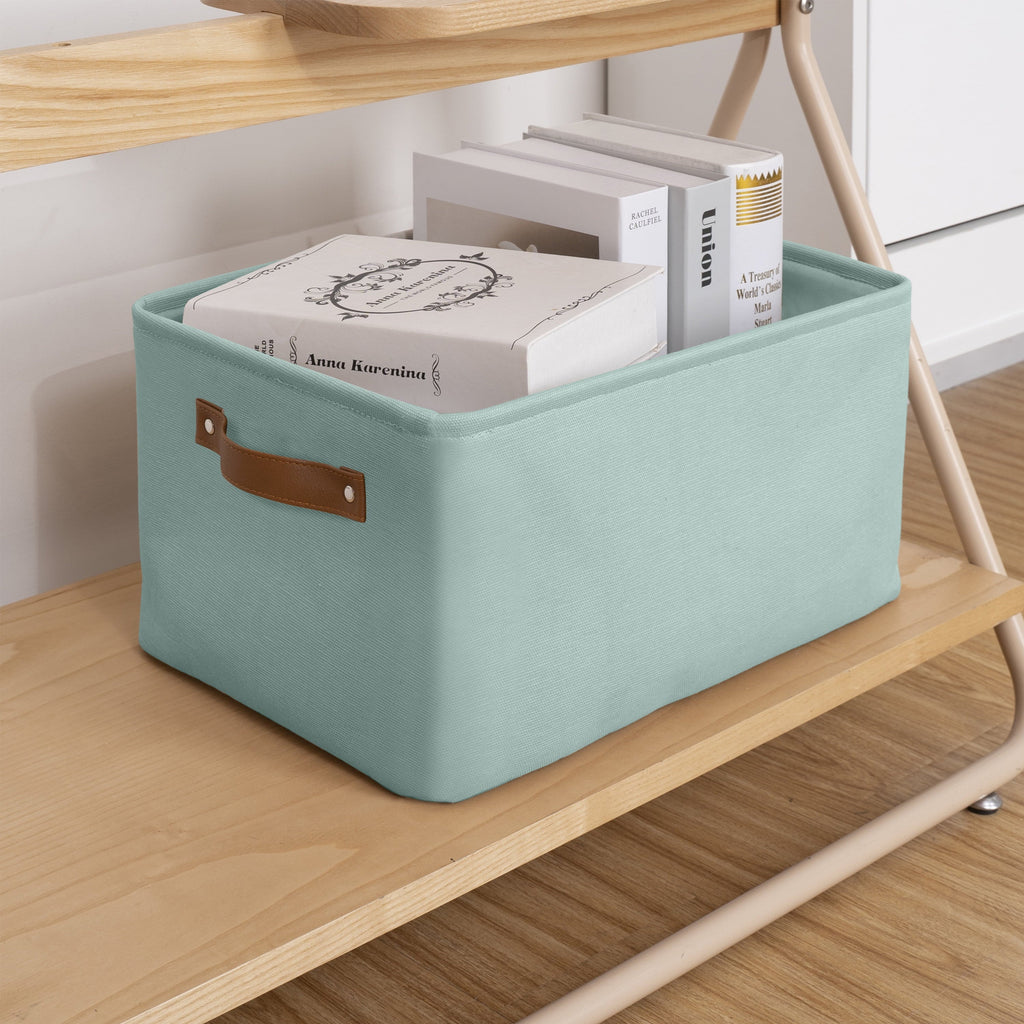 Natural Canvas Fabric Decorative Storage Basket with Handles, 15 in x 8 in x 11 in