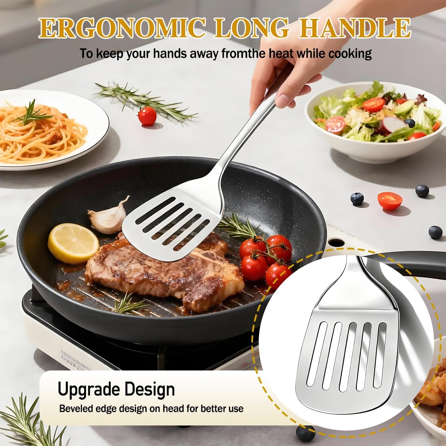 4 Pcs Cooking Utensils Set, Stainless Steel Kitchen Utensils, Kitchen Tools Set Include Solid & Slotted Turner Wok Spatula, Serving Spoon, Home Essentials Kitchen Gadgets Accessories