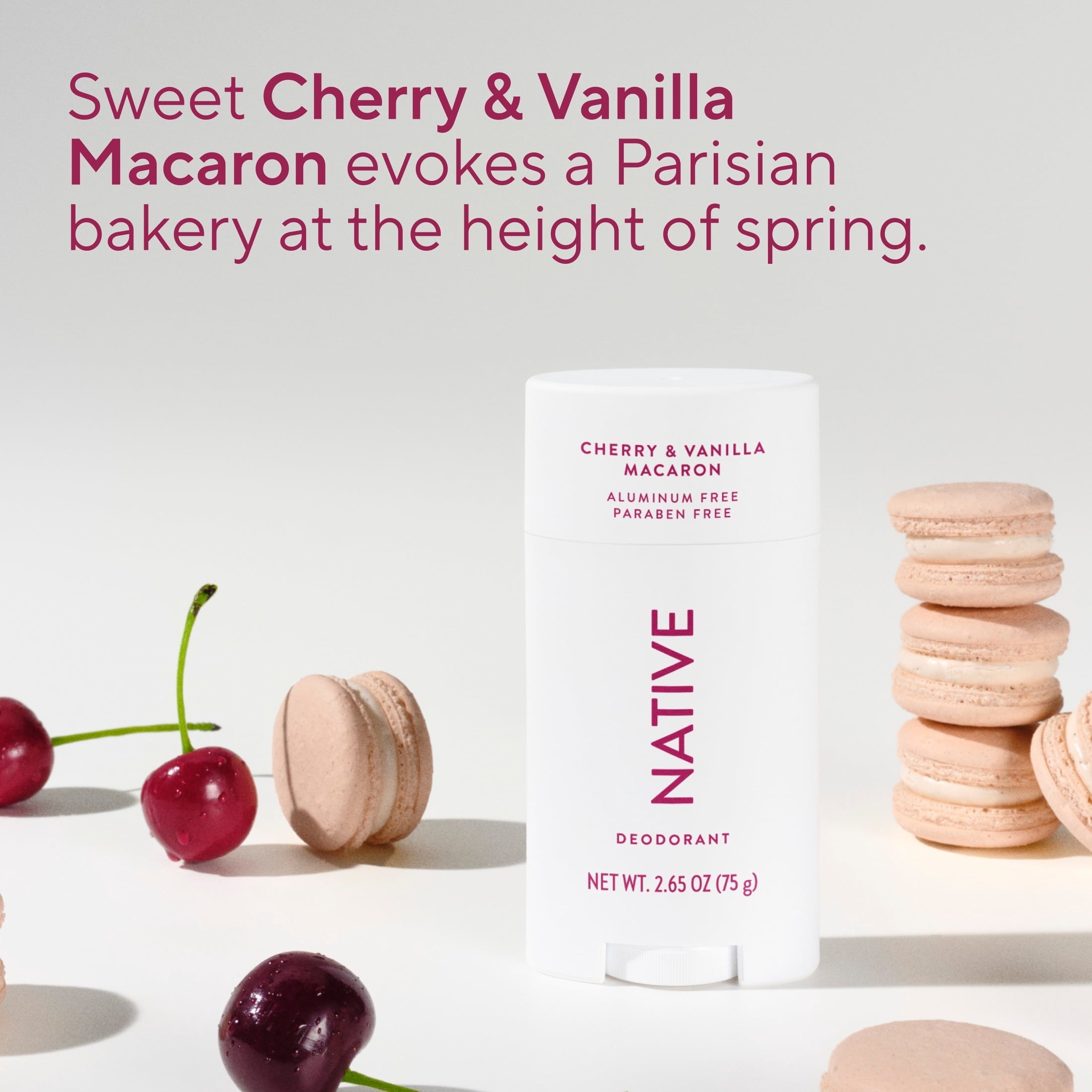 Deodorant, Aluminum Free, Cherry & Vanilla Macaron, Deodorant for Women and Men, 2.65 oz