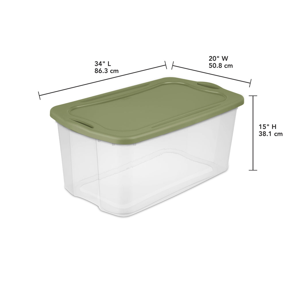 EZ Carry 120 Quart Extra-Large Storage Bin, Clear Plastic Storage Container with Full-Grip Handles, Green