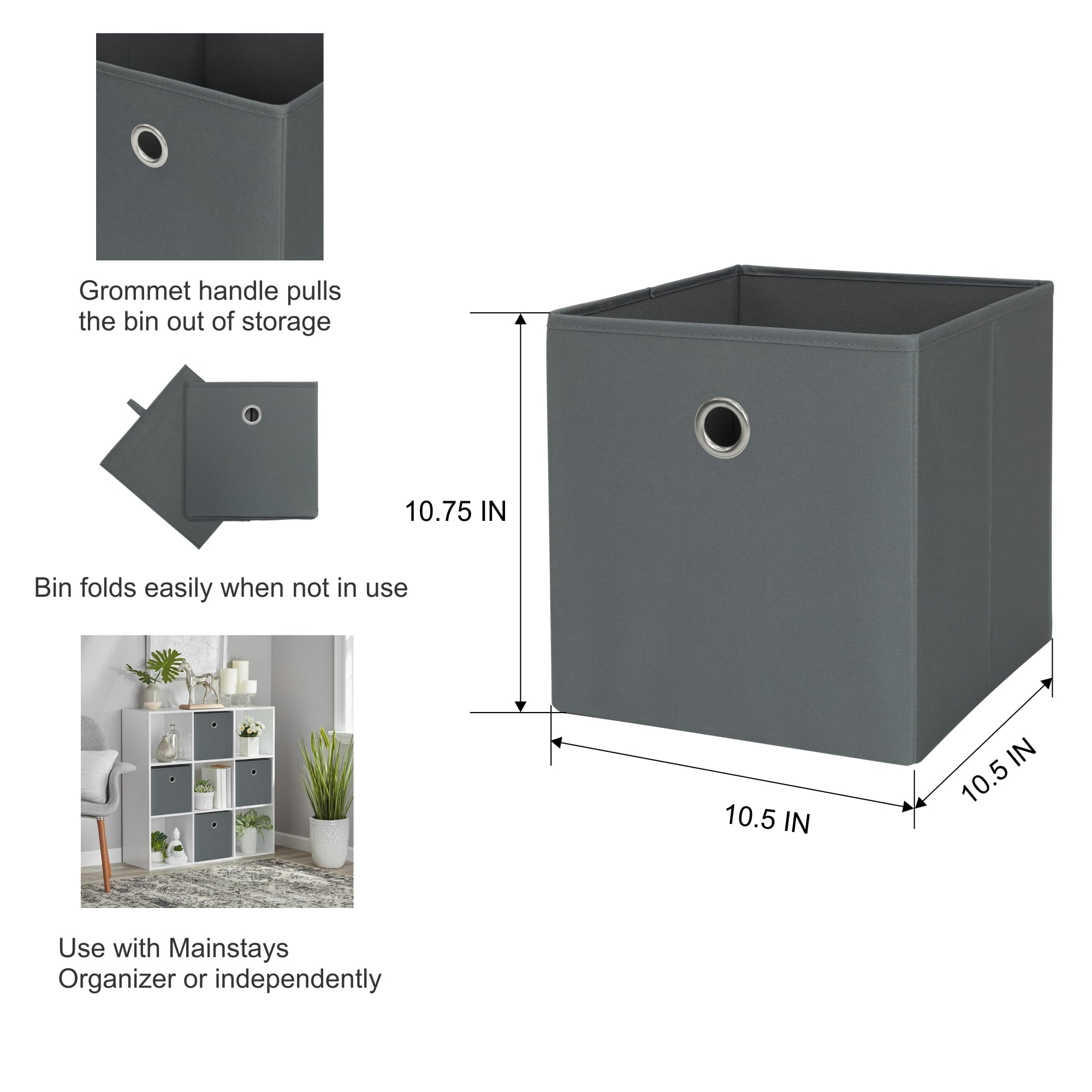 Collapsible Fabric Cube Storage Bin, Rich Black