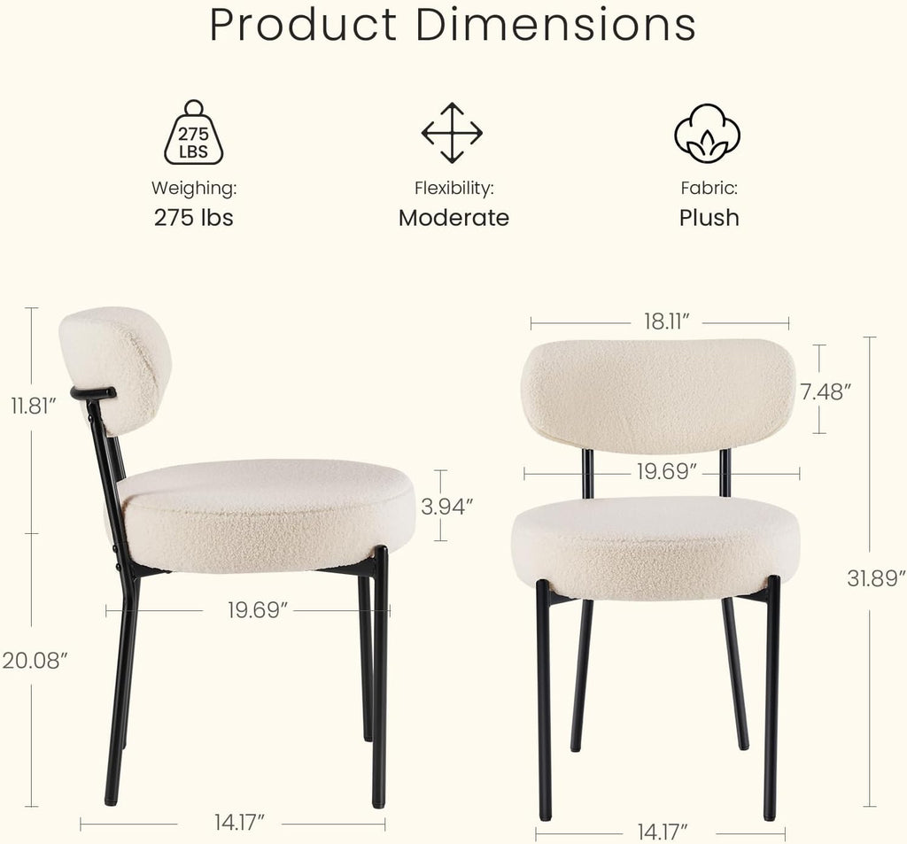DUMOS Dining Chairs Set of 4, Mid Century Modern Chair Round Upholstered Curved Backrest, Kitchen Vanity Living Room Chairs with Black Metal LegsLight Beige