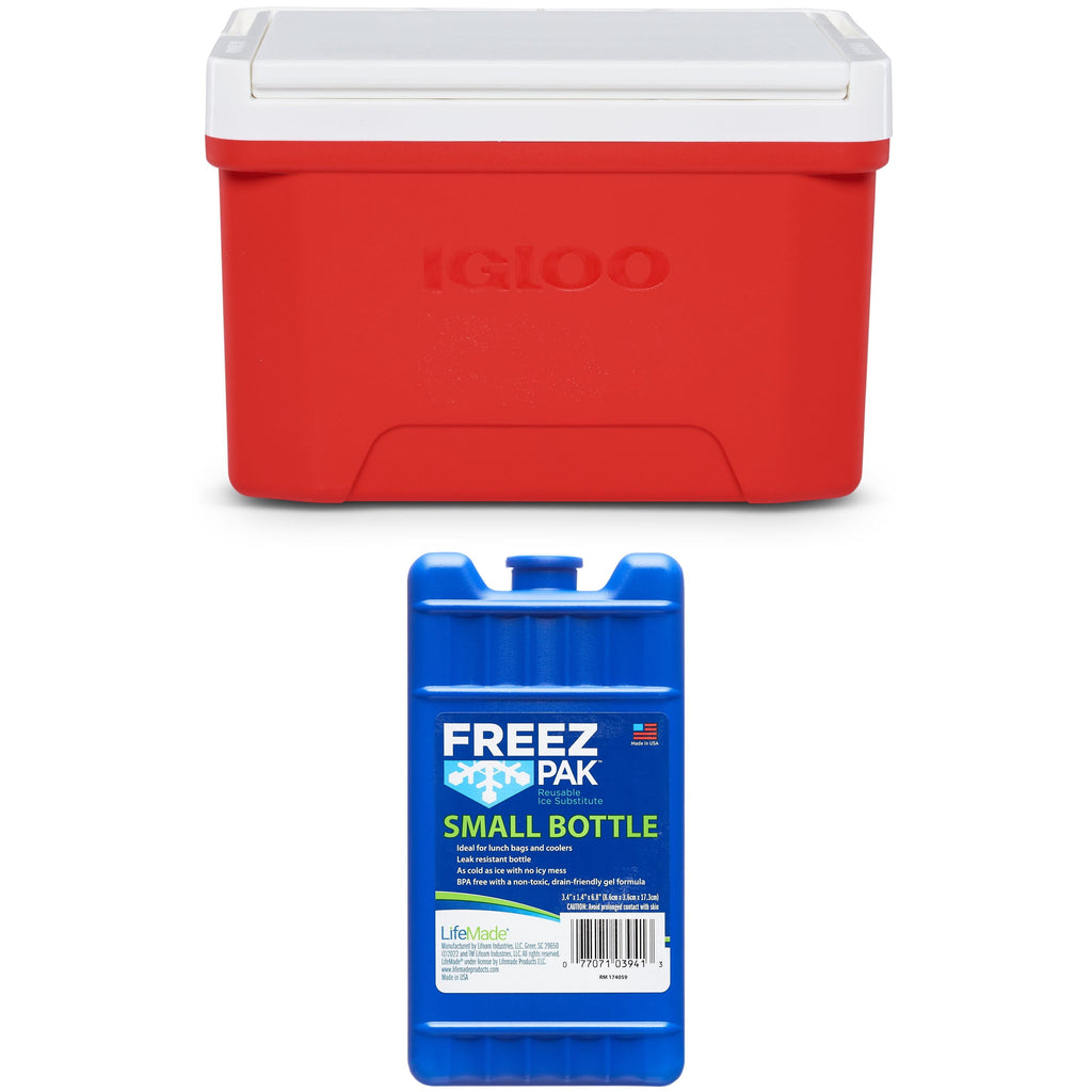 9 QT Laguna Ice Chest Cooler, Red, 1 Count and Freez Pak Small Ice Pack, 1 Count