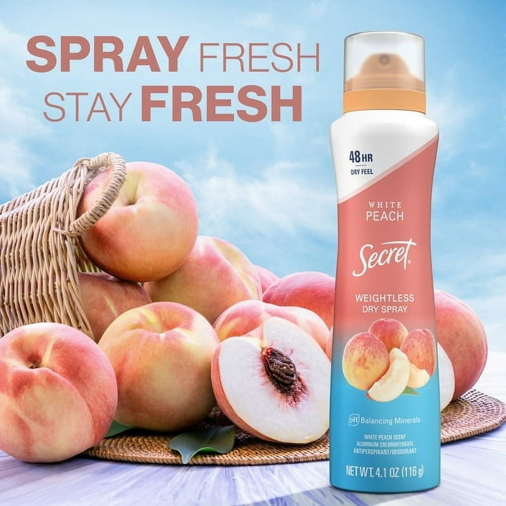 Dry Spray Antiperspirant Deodorant, White Peach and Argan Oil, 4.1oz. (4 Pack)