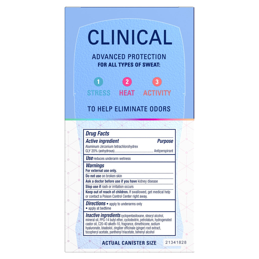 Clinical Antiperspirant Deodorant for Women, 100HR Sweat & Odor Protection, Hyaluronic Acid, Invisible Solid, Clean Lavender, 1.6 oz