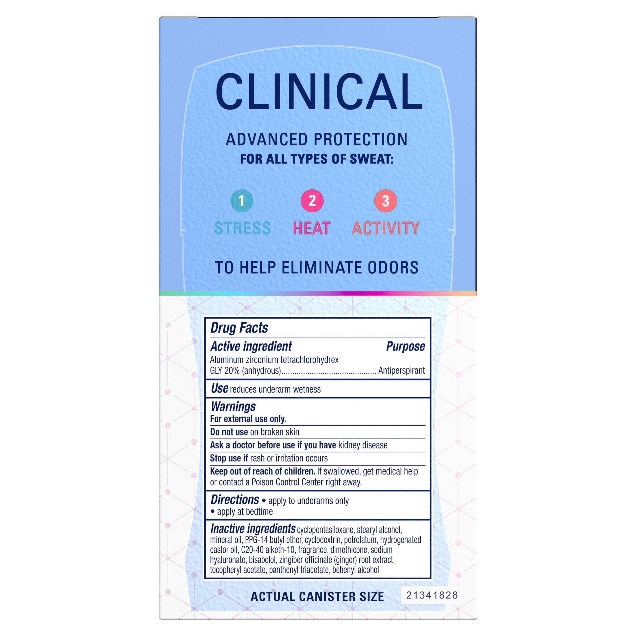 Clinical Antiperspirant Deodorant for Women, 100HR Sweat & Odor Protection, Hyaluronic Acid, Invisible Solid, Clean Lavender, 1.6 oz