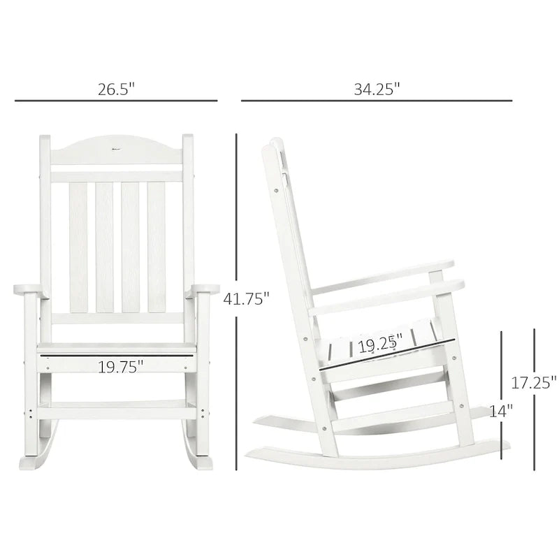 Outsunny 2 Pieces Outdoor Rocking Chair, All Weather-Resistant HDPE Rocking Patio Chairs with Rustic High Back, Armrests