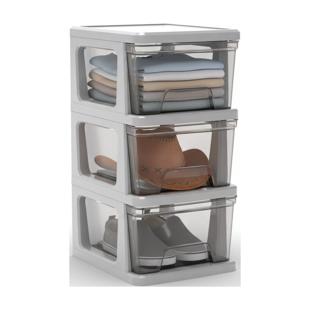 Knock Down Medium Storage Cart with Drawers, Silver Plastic